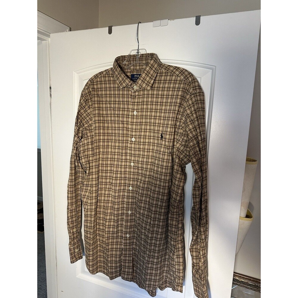 Vtg Polo Ralph Lauren Checked Cotton Poplin Button Down Long Sleeve Shirt, Sz L